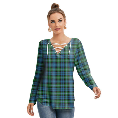 Lyon Tartan Plaid Tartan Plaid Long Sleeve Neckline Tie Sweatshirt