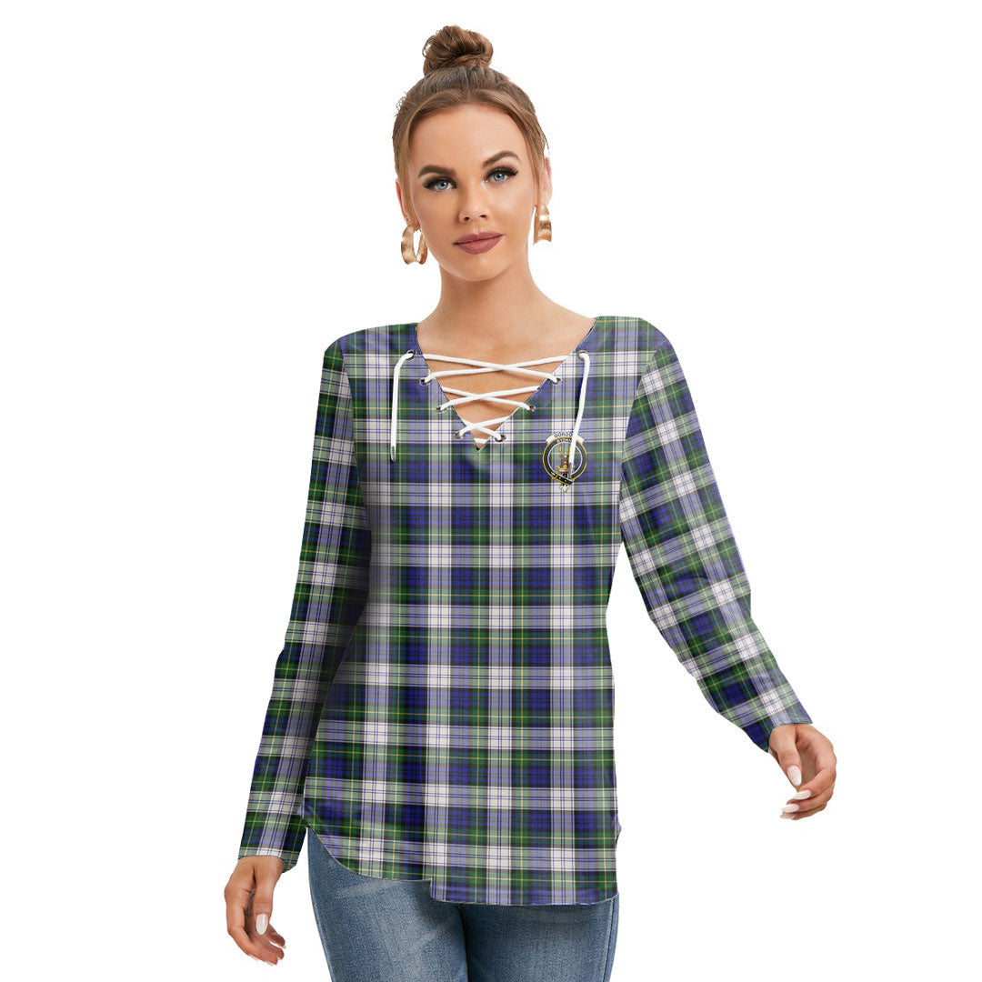 Gordon Dress Modern Tartan Crest Long Sleeve Neckline Tie Sweatshirt