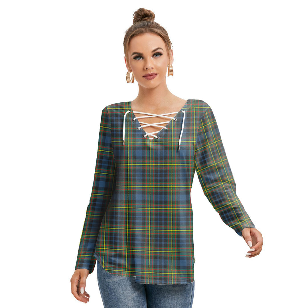 MacLellan Ancient Tartan Plaid Long Sleeve Neckline Tie Sweatshirt