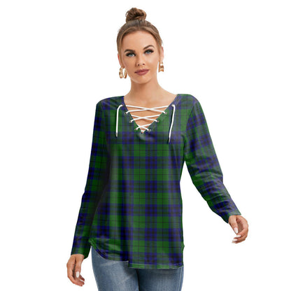 Keith Modern Tartan Plaid Long Sleeve Neckline Tie Sweatshirt