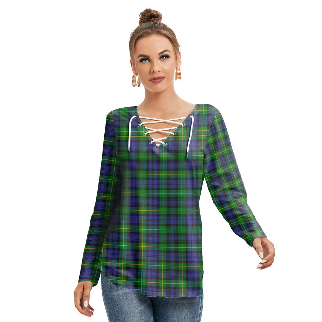 Gordon Modern Tartan Plaid Long Sleeve Neckline Tie Sweatshirt