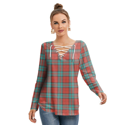 Dunbar Ancient Tartan Plaid Long Sleeve Neckline Tie Sweatshirt