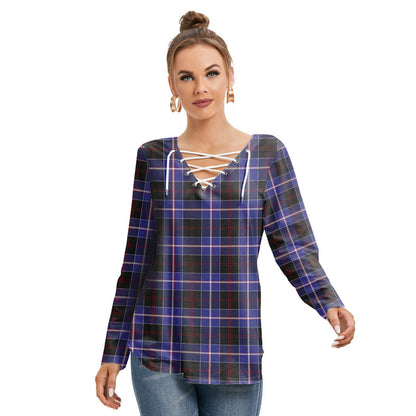 Dunlop Modern Tartan Plaid Long Sleeve Neckline Tie Sweatshirt