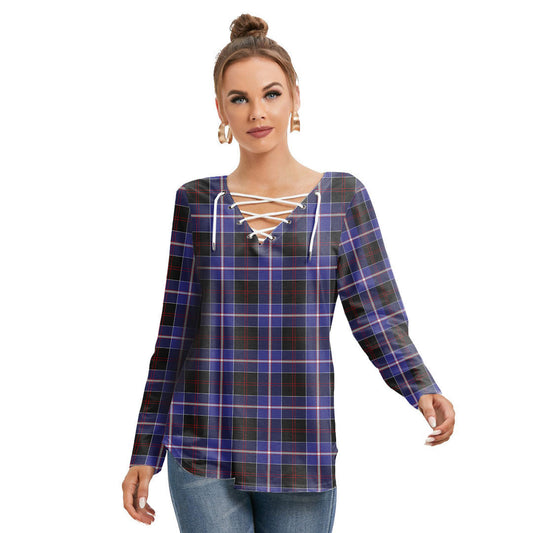 Dunlop Modern Tartan Plaid Long Sleeve Neckline Tie Sweatshirt