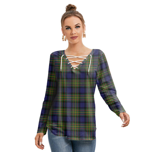 MacLaren Modern Tartan Plaid Long Sleeve Neckline Tie Sweatshirt