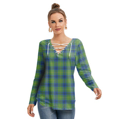 Johnston Ancient Tartan Plaid Long Sleeve Neckline Tie Sweatshirt