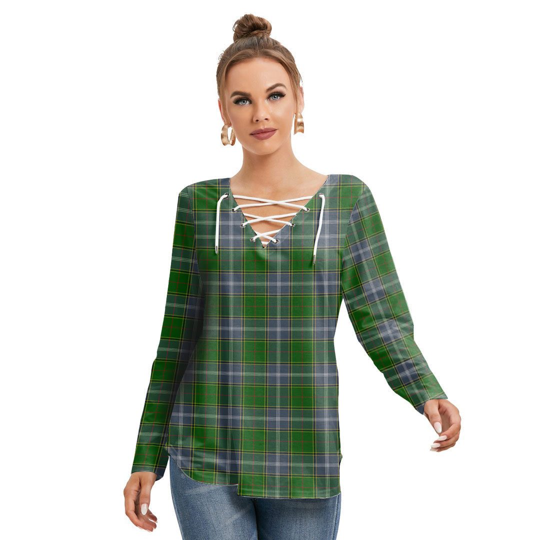 Pringle Tartan Plaid Long Sleeve Neckline Tie Sweatshirt