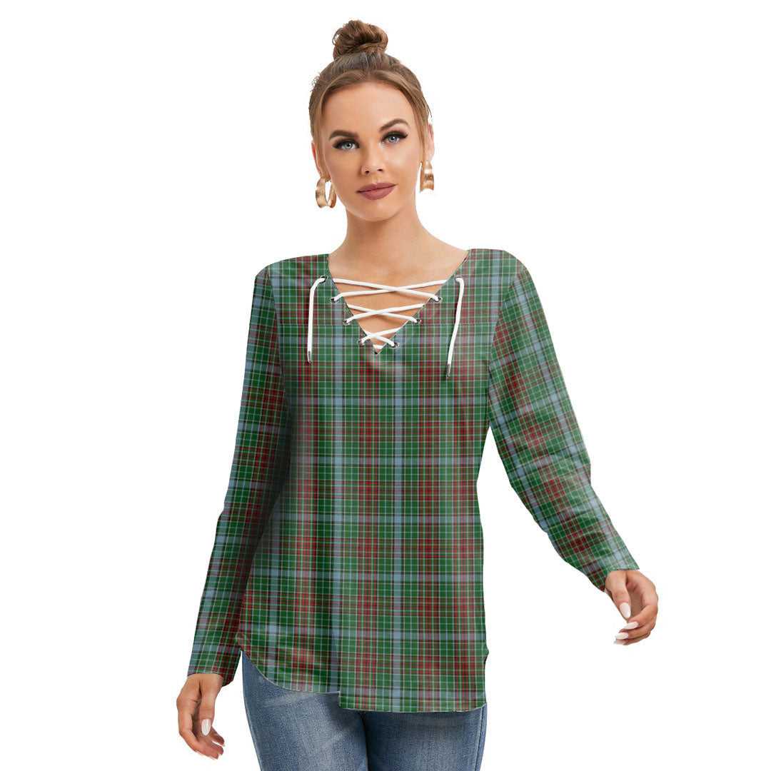 Gayre Tartan Plaid Long Sleeve Neckline Tie Sweatshirt