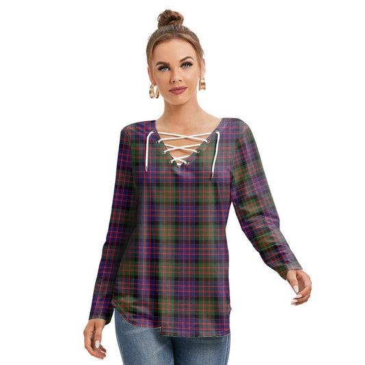 MacDonald Modern Tartan Plaid Long Sleeve Neckline Tie Sweatshirt