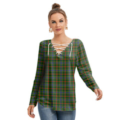 Bisset Tartan Plaid Long Sleeve Neckline Tie Sweatshirt