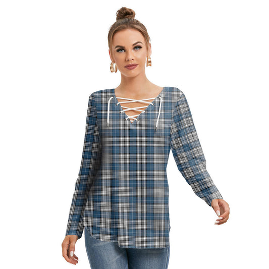 Napier Modern Tartan Plaid Long Sleeve Neckline Tie Sweatshirt