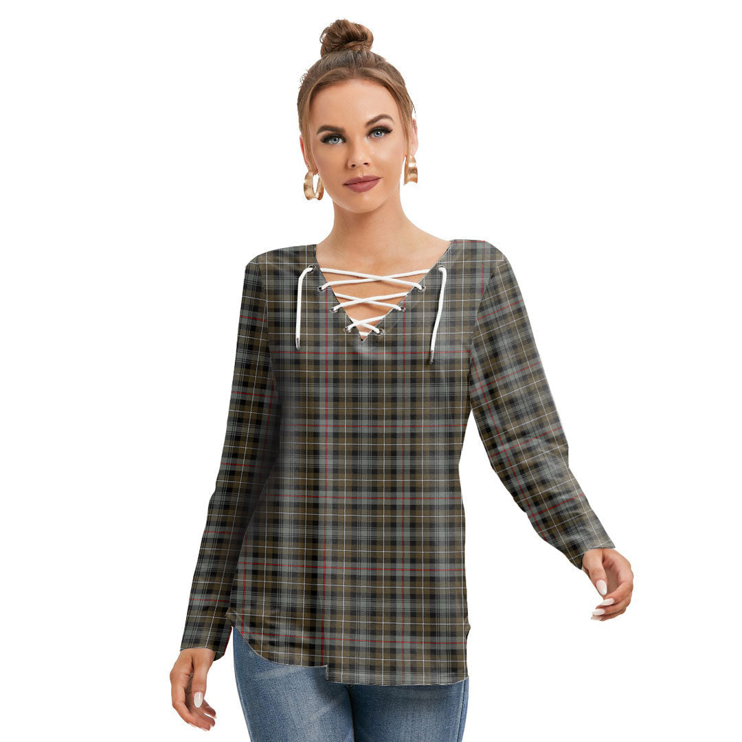 MacKenzie Weathered Tartan Plaid Long Sleeve Neckline Tie Sweatshirt