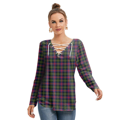 Logan Modern Tartan Plaid Long Sleeve Neckline Tie Sweatshirt