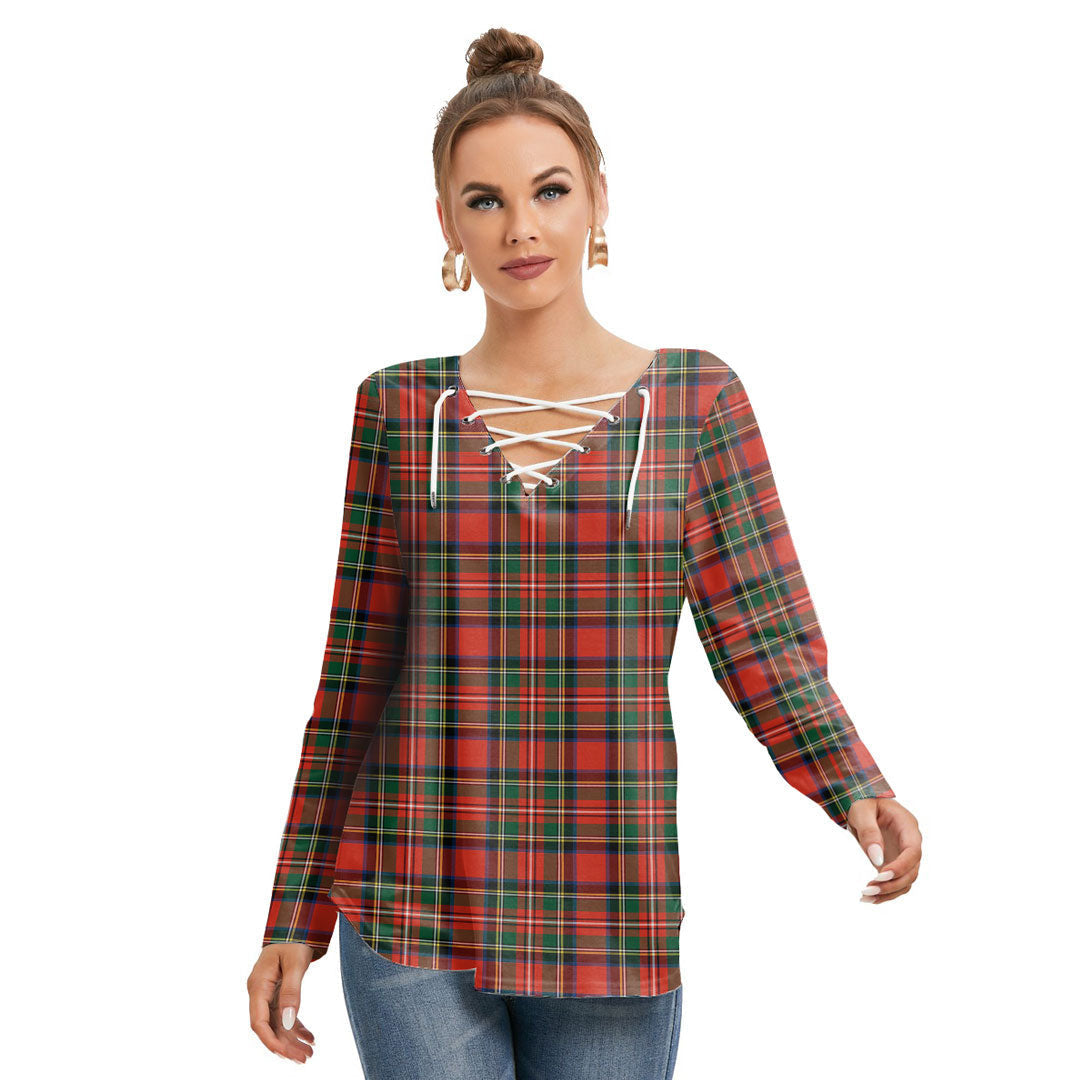 Stewart Royal Modern Tartan Plaid Long Sleeve Neckline Tie Sweatshirt