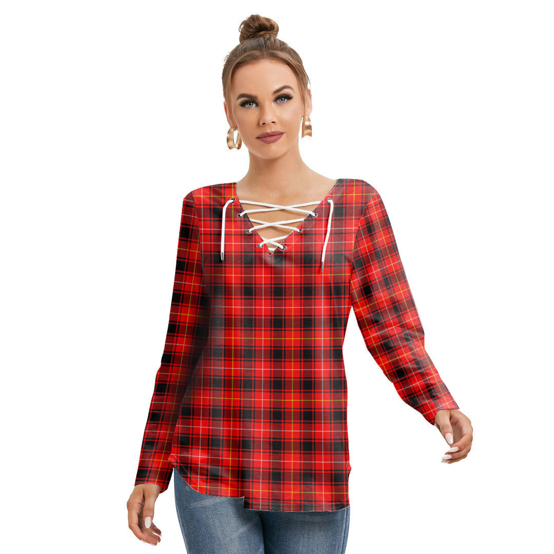 MacIver Modern Tartan Plaid Long Sleeve Neckline Tie Sweatshirt