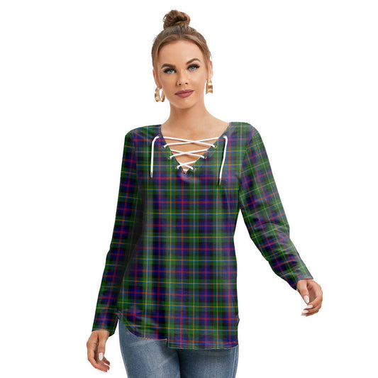 Malcolm Modern Tartan Plaid Long Sleeve Neckline Tie Sweatshirt