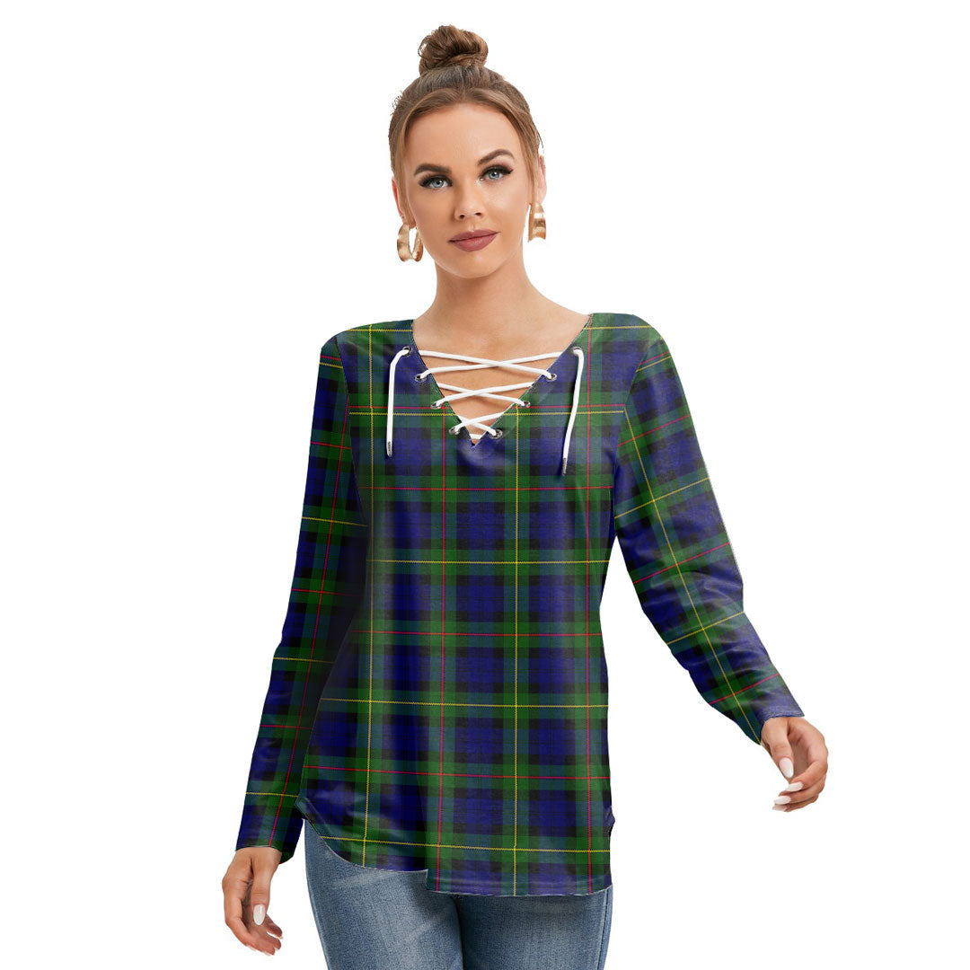 MacEwen Modern Tartan Plaid Long Sleeve Neckline Tie Sweatshirt