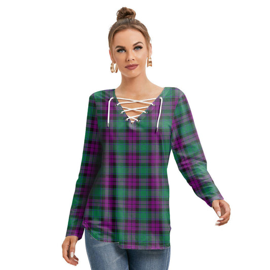 MacArthur Milton Tartan Plaid Long Sleeve Neckline Tie Sweatshirt