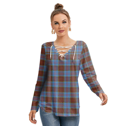 Anderson Modern Tartan Plaid Long Sleeve Neckline Tie Sweatshirt