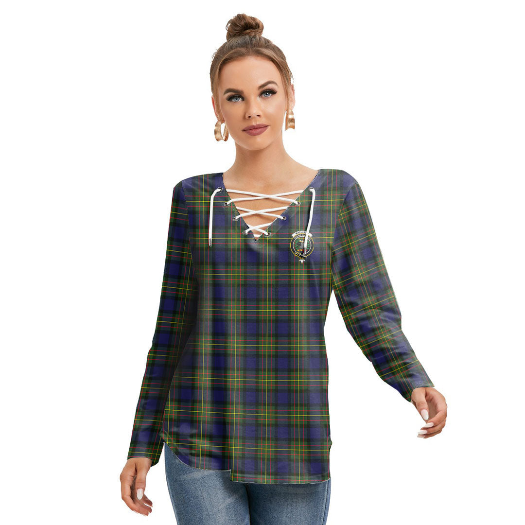 MacLaren Modern Tartan Crest Long Sleeve Neckline Tie Sweatshirt