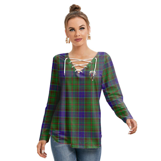 Adam Tartan Crest Long Sleeve Neckline Tie Sweatshirt