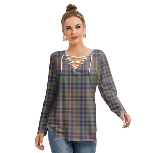 Taylor Weathered Tartan Plaid Long Sleeve Neckline Tie Sweatshirt