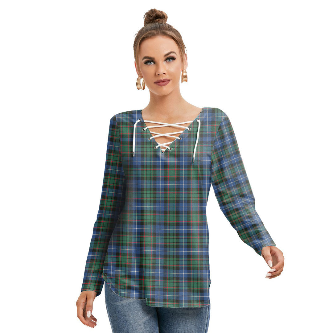 MacRae Hunting Ancient Tartan Plaid Long Sleeve Neckline Tie Sweatshirt