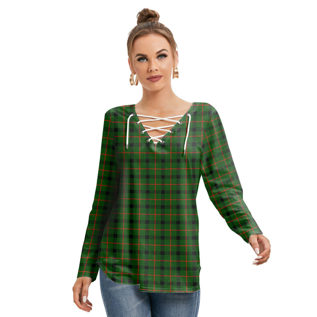 Kincaid Modern Tartan Plaid Long Sleeve Neckline Tie Sweatshirt