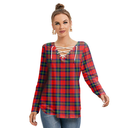 Ruthven Modern Tartan Plaid Long Sleeve Neckline Tie Sweatshirt