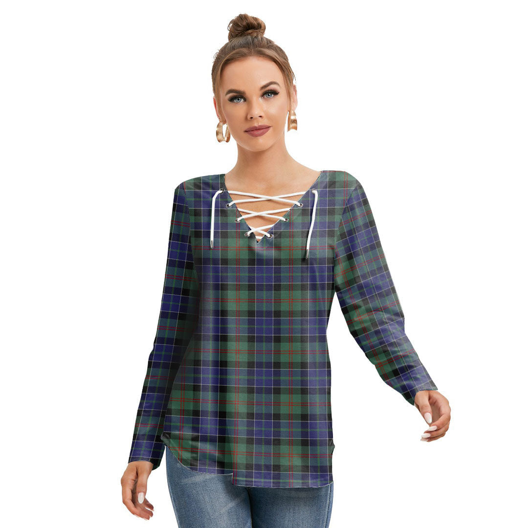 MacPhedran Tartan Plaid Long Sleeve Neckline Tie Sweatshirt