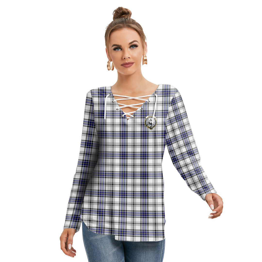 Hannay Modern Tartan Crest Long Sleeve Neckline Tie Sweatshirt