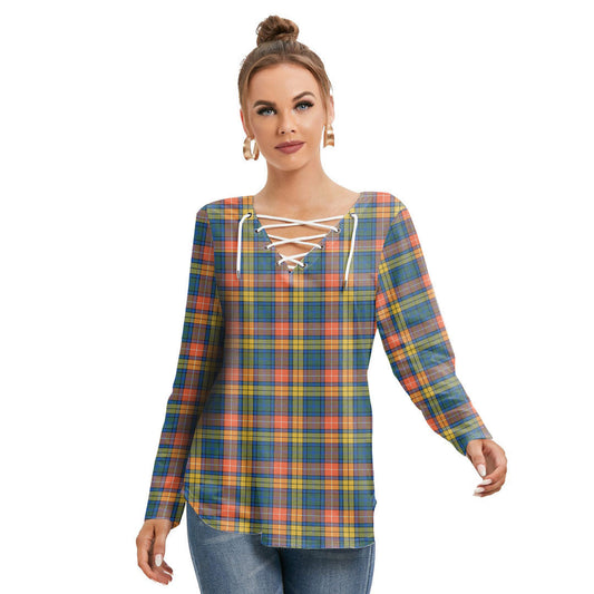 Buchanan Ancient Tartan Plaid Long Sleeve Neckline Tie Sweatshirt