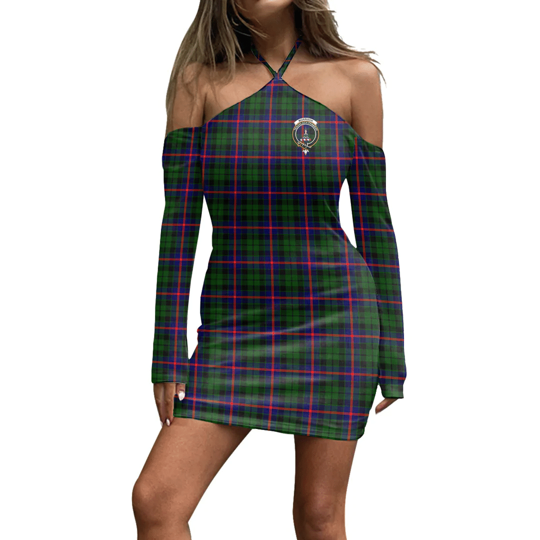 Morrison Modern Tartan Crest Halter Lace-up Dress