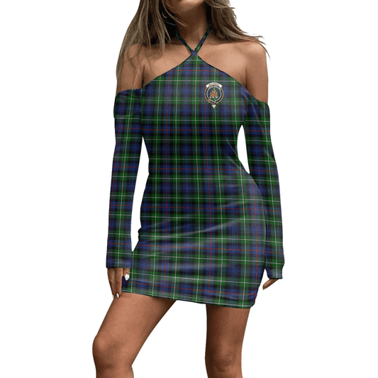 MacKenzie Modern Tartan Crest Halter Lace-up Dress