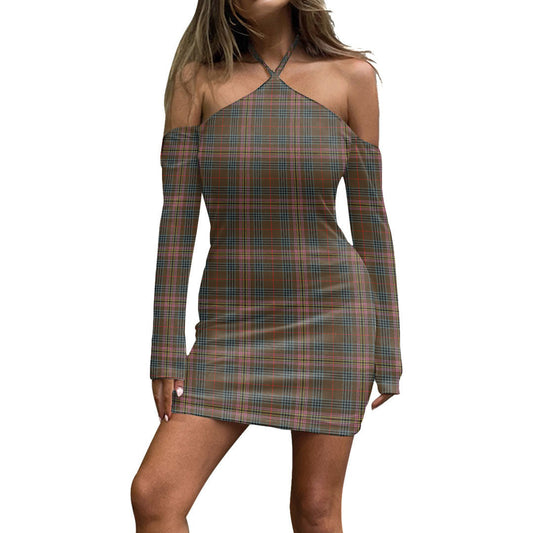 Kennedy Weathered Tartan Plaid Halter Lace-up Dress