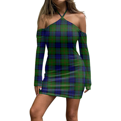 Dundas Modern Tartan Plaid Halter Lace-up Dress