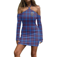 Elliot Modern Tartan Crest Halter Lace-up Dress