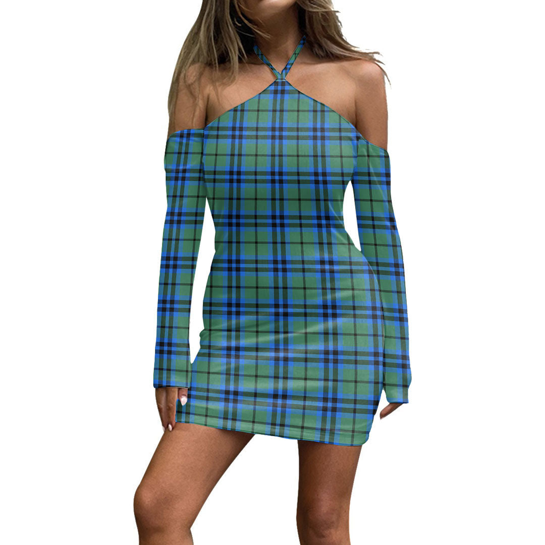 Falconer Tartan Plaid Halter Lace-up Dress