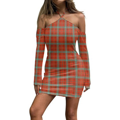 Morrison Red Ancient Tartan Plaid Halter Lace-up Dress