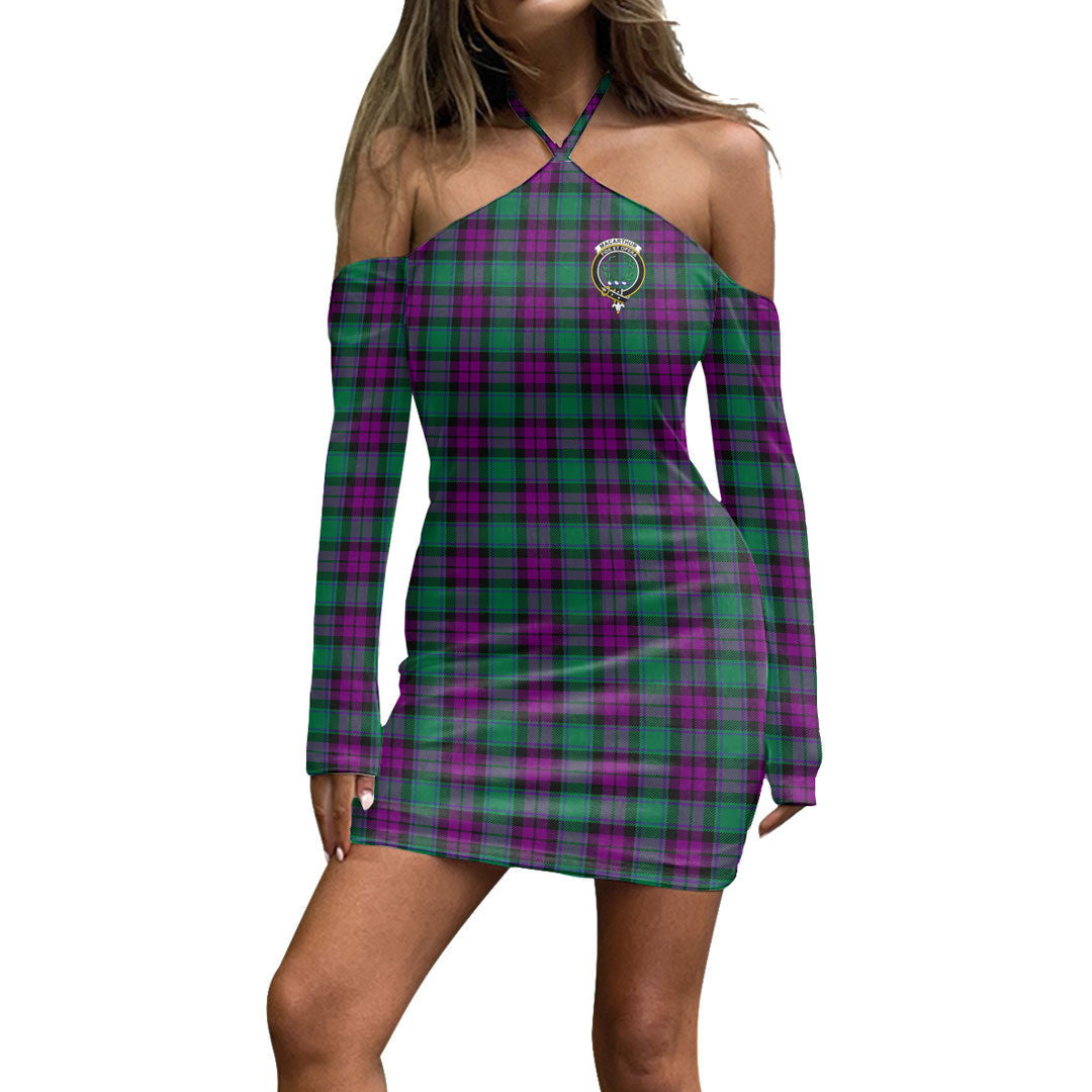 MacArthur Milton Tartan Crest Halter Lace-up Dress