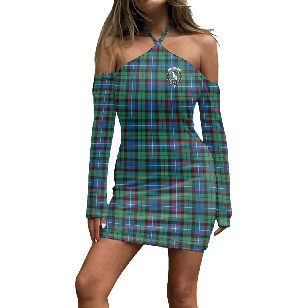 Hunter Ancient Tartan Crest Halter Lace-up Dress