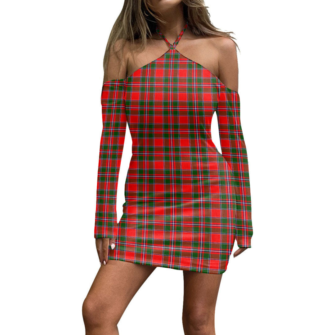 Spens Modern Tartan Plaid Halter Lace-up Dress