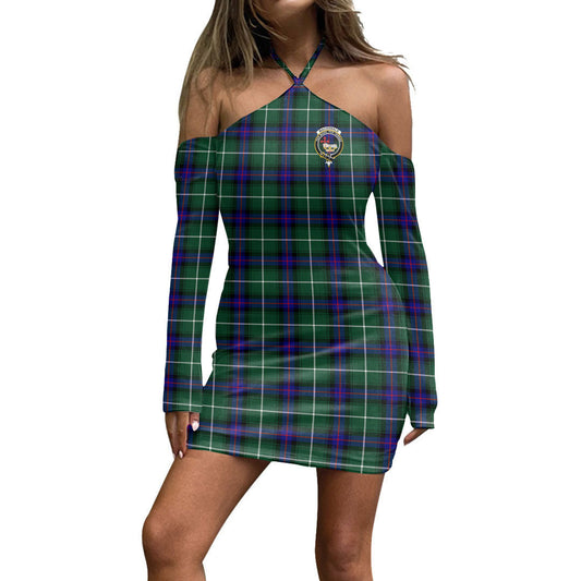 MacDonald of the Isles Hunting Modern Tartan Crest Halter Lace-up Dress