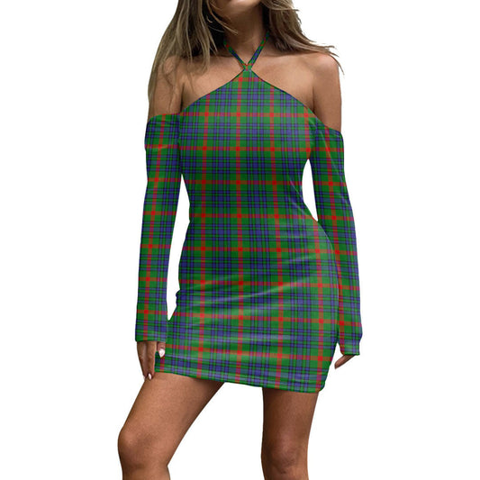 Aiton Tartan Plaid Halter Lace-up Dress