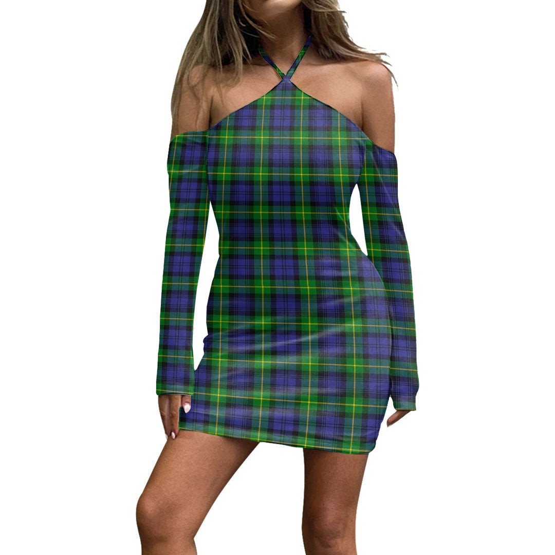 Gordon Modern Tartan Plaid Halter Lace-up Dress