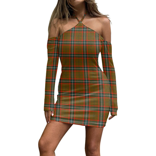 Seton Hunting Modern Tartan Plaid Halter Lace-up Dress