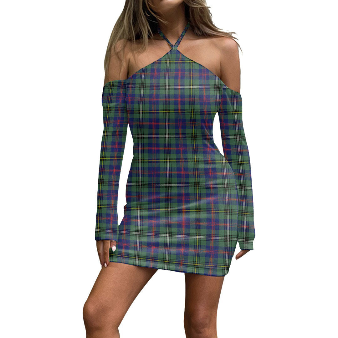 Wood Modern Tartan Plaid Halter Lace-up Dress