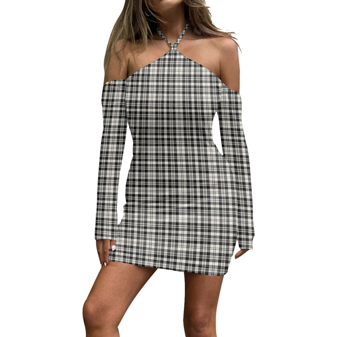 Scott Black White Ancient Tartan Plaid Halter Lace-up Dress