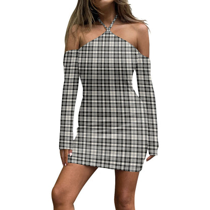 Scott Black White Ancient Tartan Plaid Halter Lace-up Dress