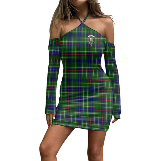 Duncan Modern Tartan Crest Halter Lace-up Dress